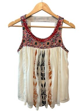 Akemi + Kin for Anthropologie Siargao Tank Top Colorful Lines Embroidery size XS